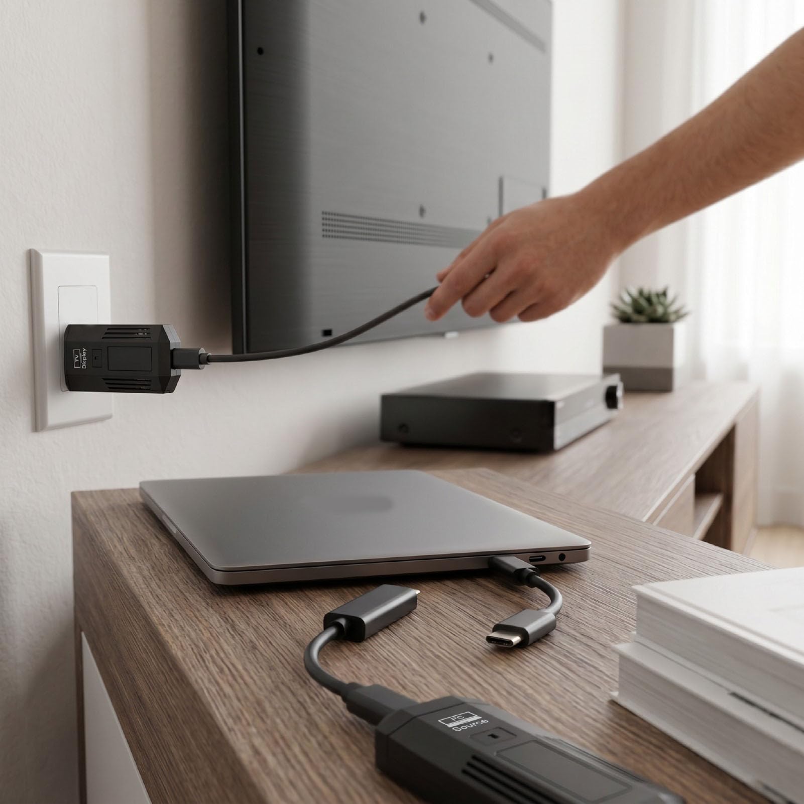 Annadue Ricevitore Trasmettitore Video Wireless Interfaccia Multimediale | Materiale ABS, Doppia Banda 2.4G/5.8G, Plug and Play per Laptop, TV Box, Proiettore
