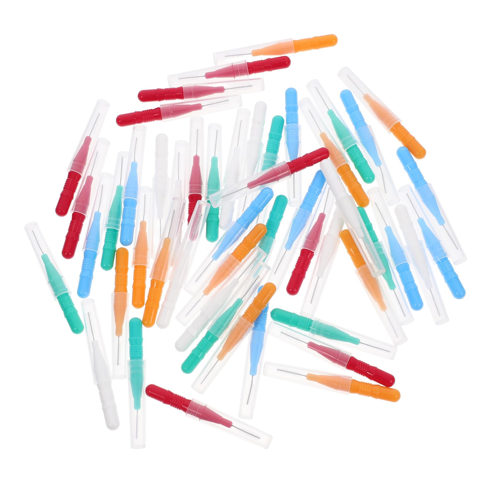 KICHOUSE 50pcs Interdental Brush Oral Cleaner for Braces Efficient Flossing Tool Red Orange Light Green Colors