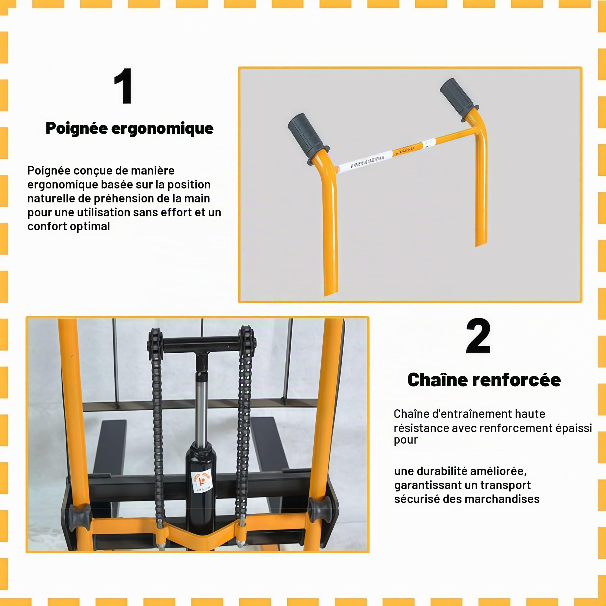 Transpalette hydraulique manuel, empileur de palettes robuste de 440 livres, équipé de fourches réglables, adapté à la manutention industrielle.