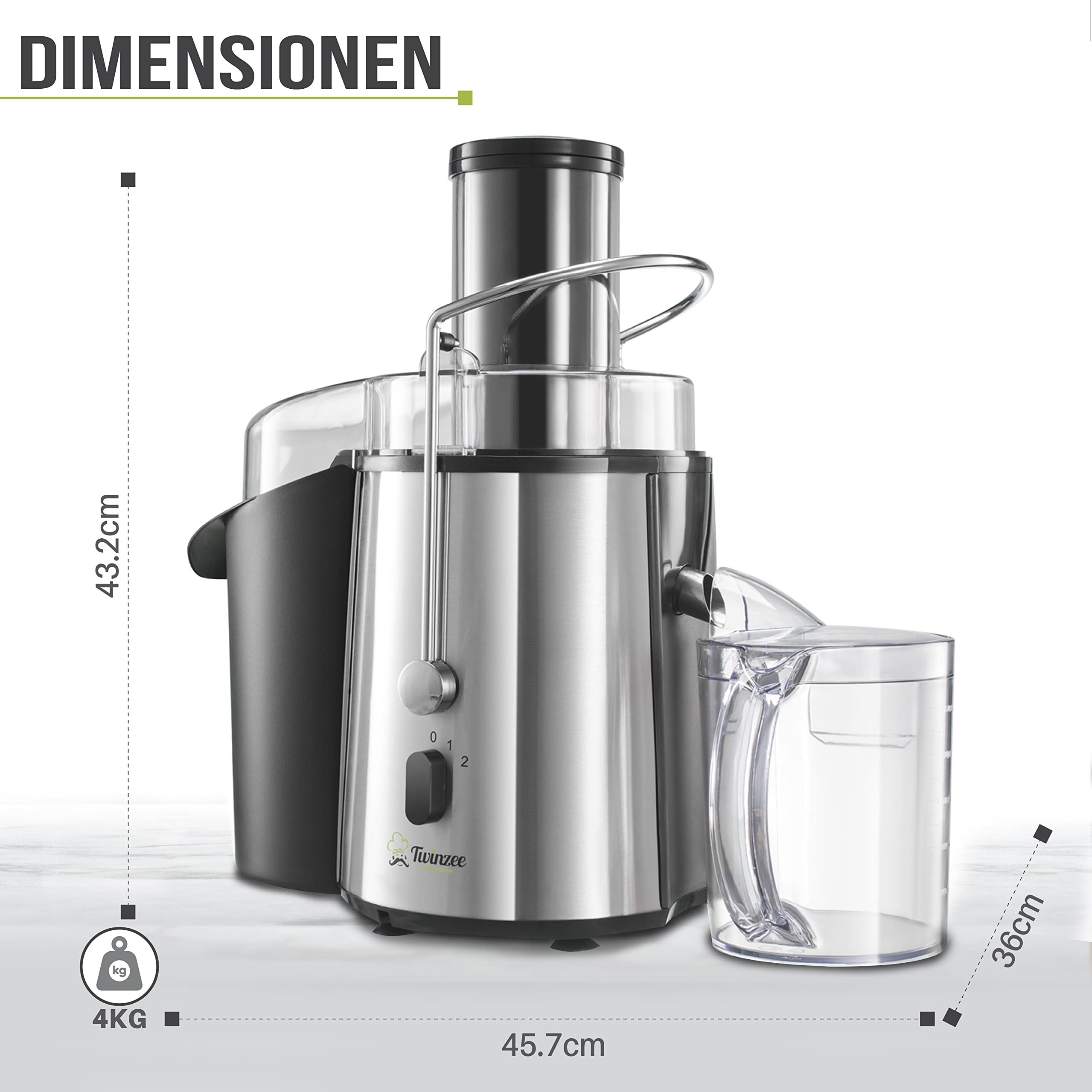 Twinzee Entsafter Gemüse Und Obst - 850W Zentrifugalentsafter - 2 Geschwindigkeitsstufen, Großer Einfüllschacht, Anti-Rutsch-Füße- Saftpresse Elektrisch, hochwertigen für gesunde ernährung