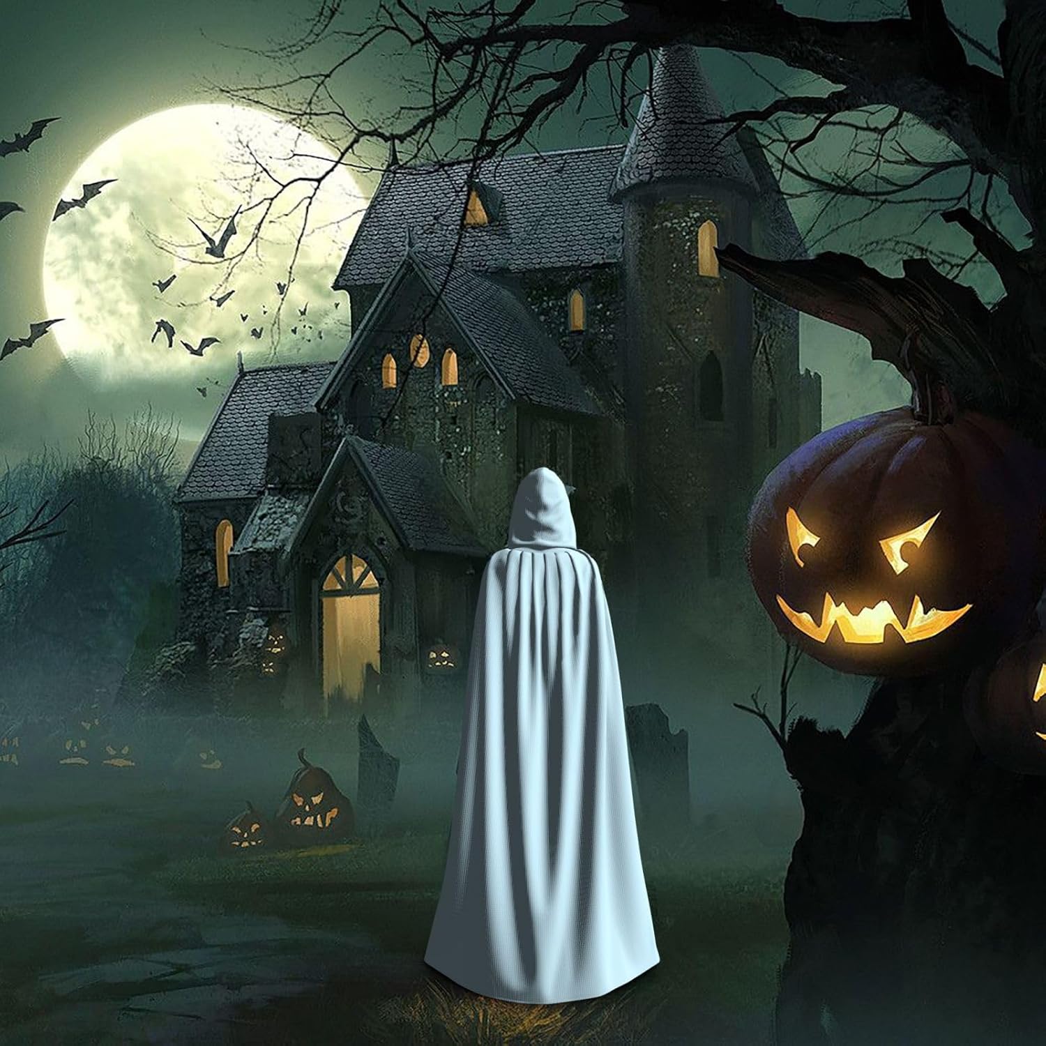 Solid Color Small Fresh Men Women Halloween Role Play Party Decoration Hooded Poncho Black