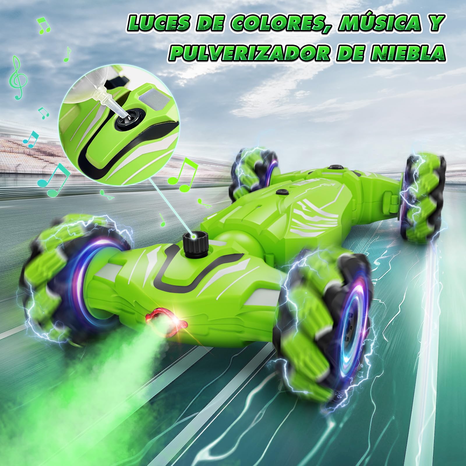Dysaim Coche Teledirigido Niños, Coche Teledirigido con La Mano, 360°De Rotación Drift Coche Control Gestual,2 Baterías Recargable, 2.4Ghz RC Stunt Car Navidad Regalo para Niños de 6 8 10 12, El Verde