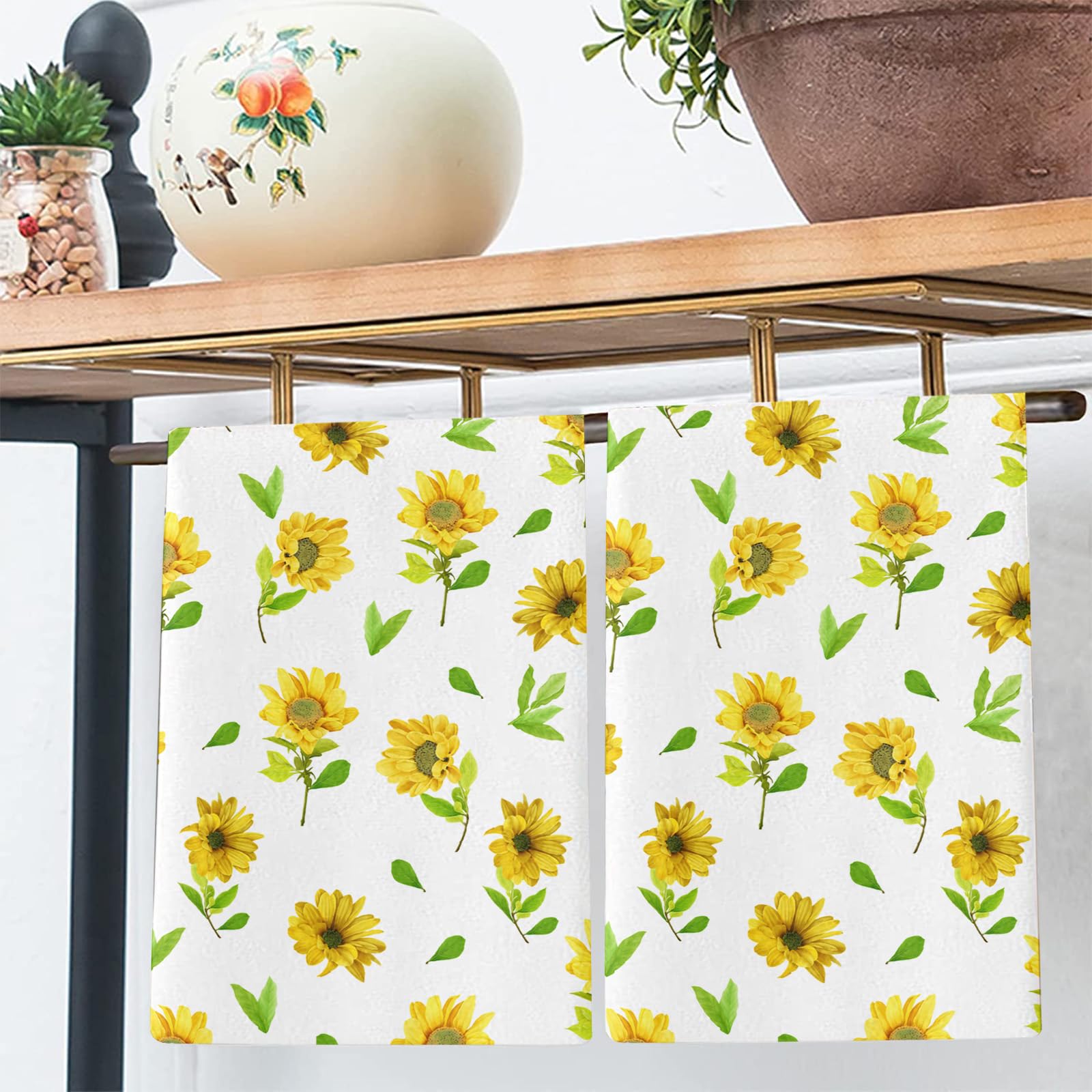 Trapos Cocina Hojas Verdes Amarillas Paños de Cocina Microfibra Paños Cocina Suaves Lavable Toallas Reutilizables Absorbentes Baño Pañuelo de Mano Trapos de Cocina 2 Piezas (44x74 cm)
