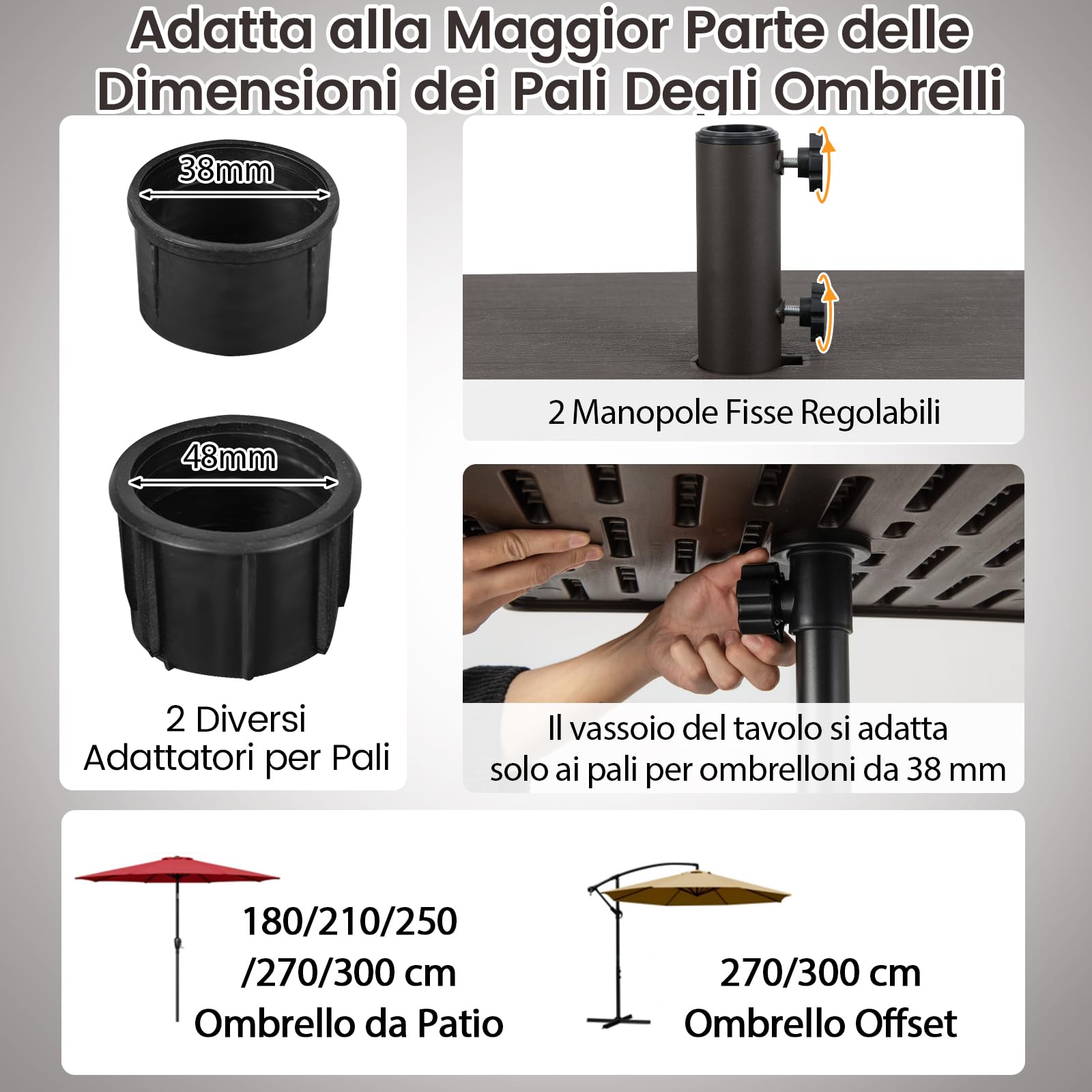 Base Per Ombrellone RELAX4LIFE A Mezzaluna 9kg | Adatta Per Pali 38/48mm | Resina Anti-vento Per Giardino E Terrazzo