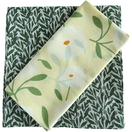 Amazon Co Jp ハンカチ 緑 バンダナ 大判 花柄 おしゃれ インド綿 コットン 北欧 カントリー 2枚 セット カーキ グリーン ベージュ ギフト A Bn 141 服 ファッション小物