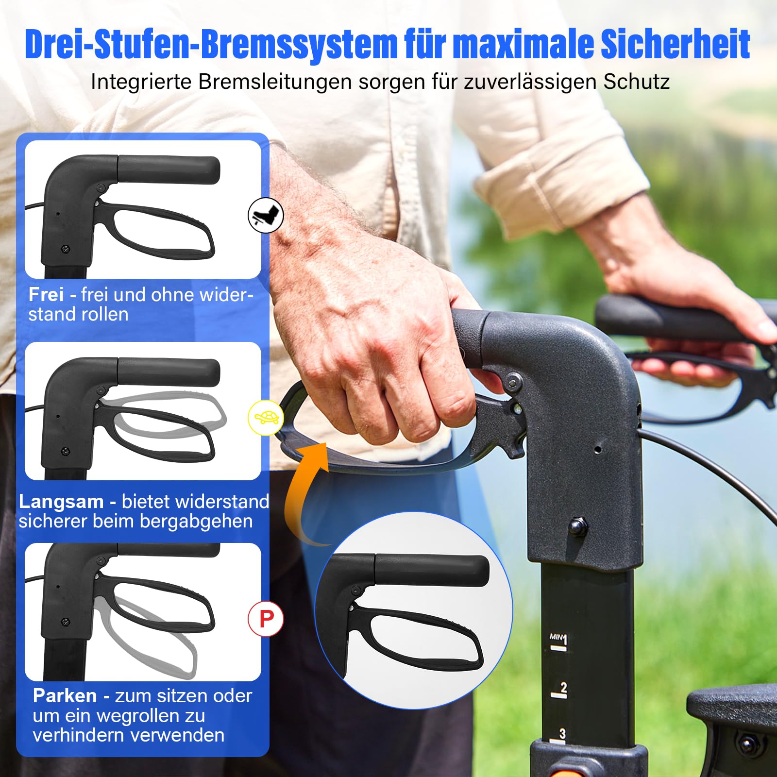 2-in-1 Rollstuhl-Rollator faltbar und leicht mit Sitz, klappbarer Rollstuhl für Senioren, Aluminium-Gehhilfe Transportstuhl, höhenverstellbar für Innen- und Außenbereich mit Bremsen