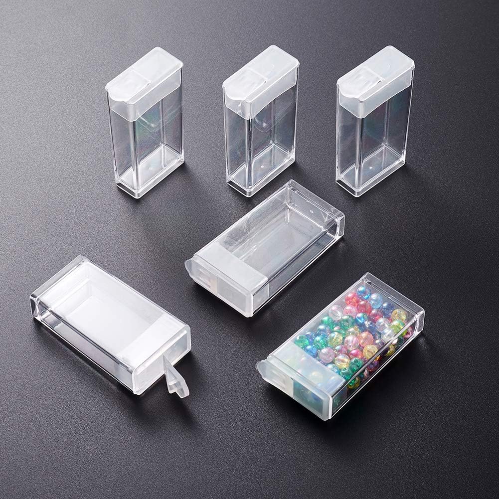 FASHEWELRY 100Pcs Plastic Flip Top Seed Bead Small Storage Containers 2x1 Rectangle Transparent Clear Box Package Candy Favor Empty Box Organizers