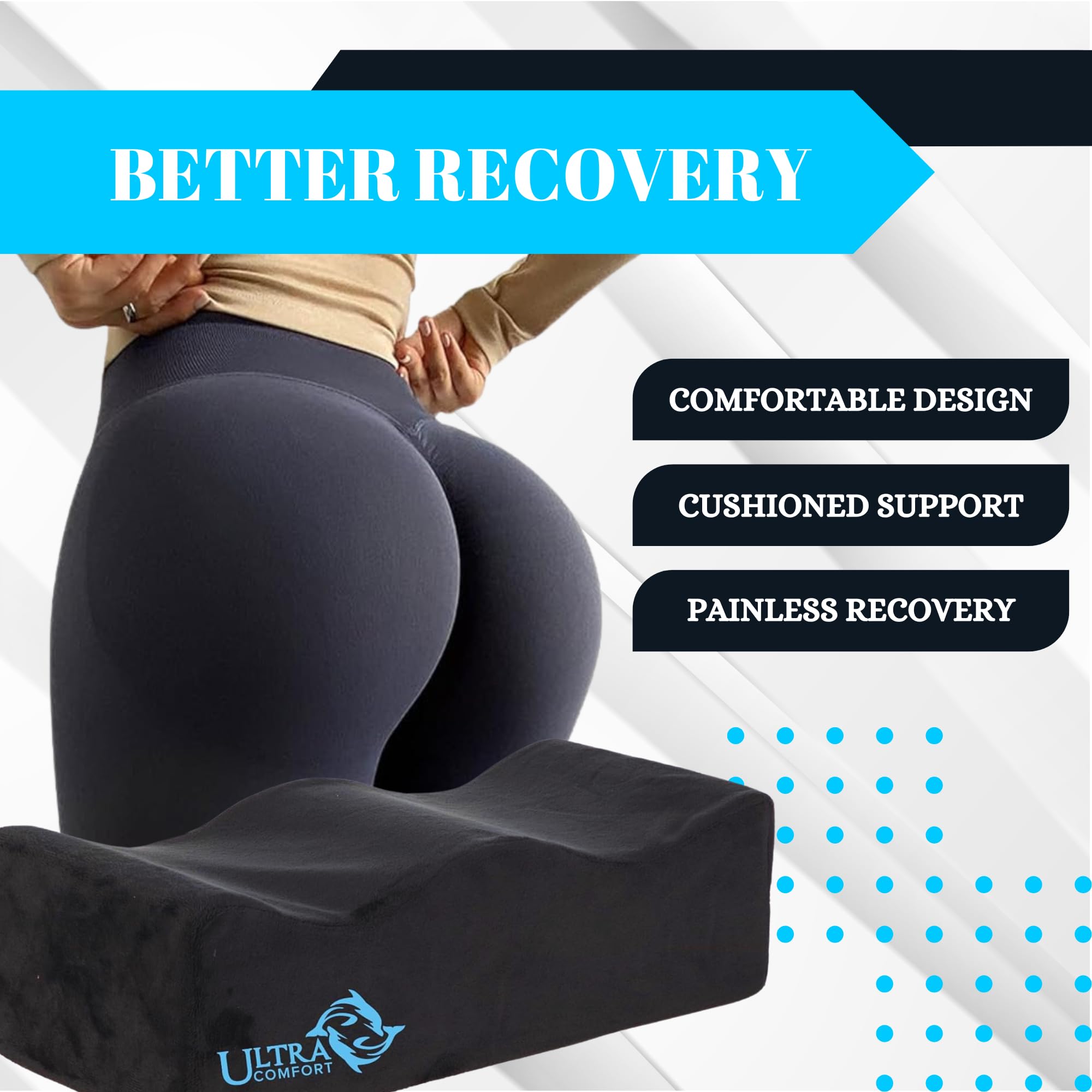 BBL - Cojín de asiento después de la cirugía, aprobado por el Dr. para sentarse durante mucho tiempo, recuperación BBL, almohada para glúteos con bolsa de cordón, Cojin post operatorio BBL suministros