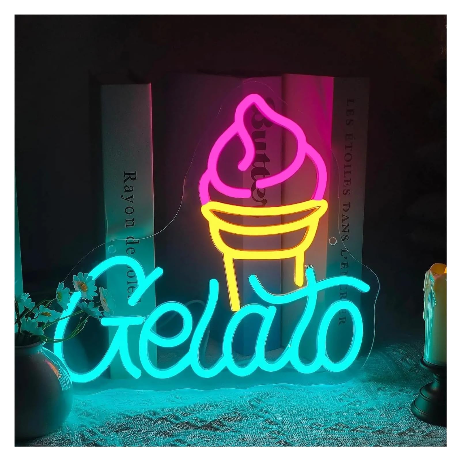 Insegna al Neon Insegna Al Neon A LED Per Gelato | Gelateria Italiana Lampada Al Neon Cafe Dessert Store Camera Da Letto 37x33.4cm