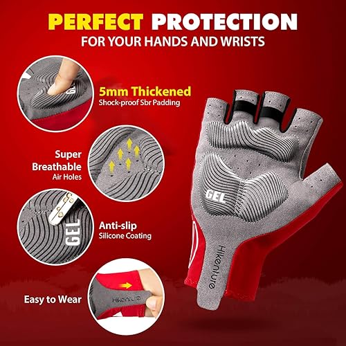 Miniatura 2 de Hikenture Guantes de ciclismo para hombre, guantes de bicicleta acolchados de 0.197 in, guantes de bicicleta transpirables y antideslizantes