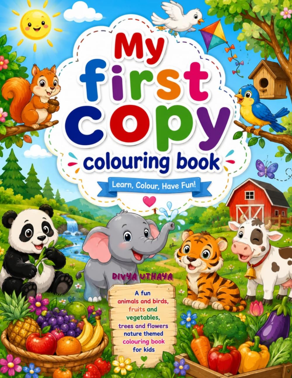 My First Copy Coloring Book for Kids Ages 3-6: Easy Birds, Animals, Flowers, Fruits & Vegetables Coloring Pages with Copy Color Examples for Toddlers and Preschoolers