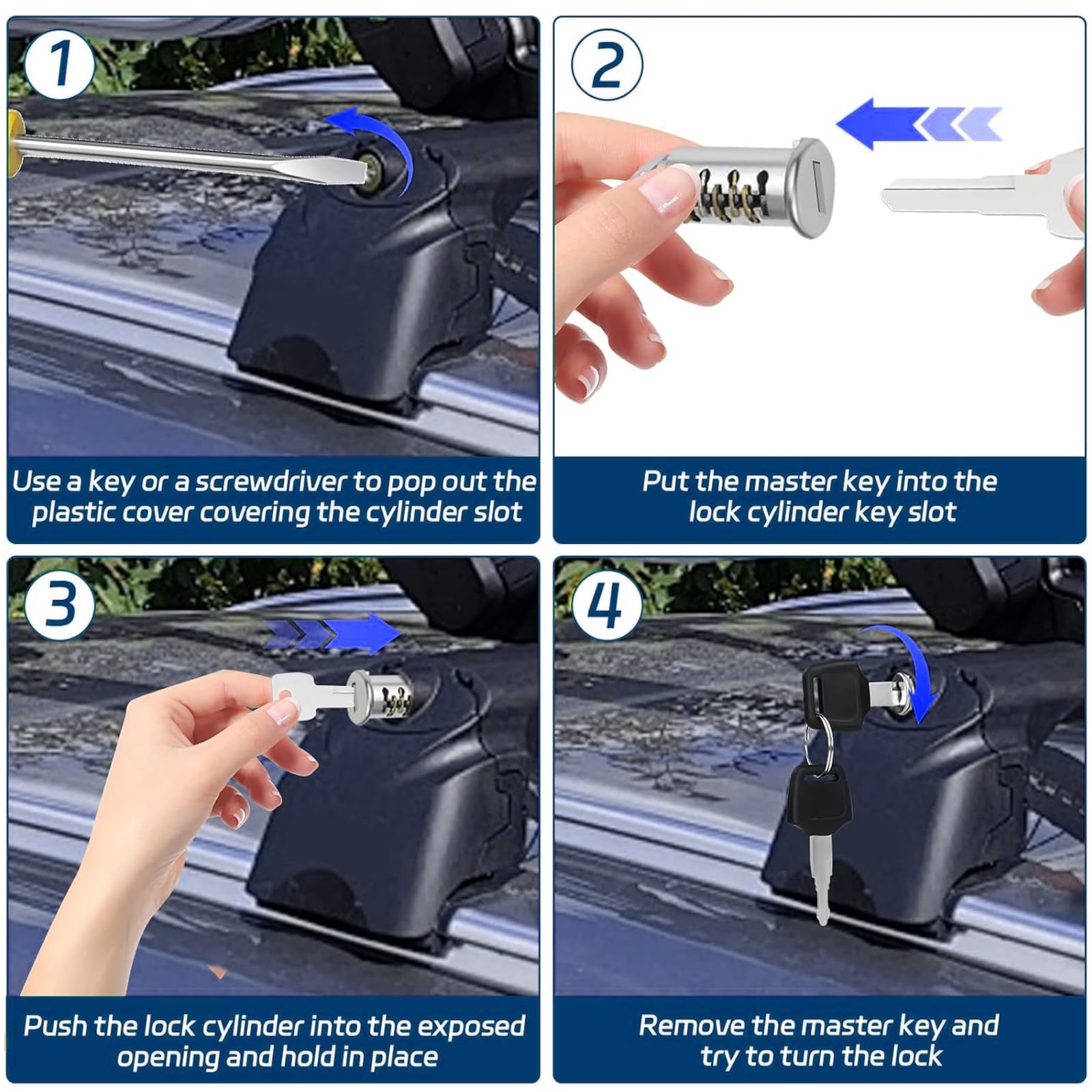 Kit De Cylindres De Serrure Thule - 4 Noyaux + 2 Clés + Clé De Contrôle - Système à Clé Unique - Pour Coffre De Toit, Barres