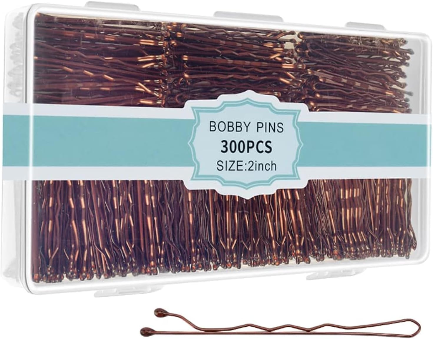300 Pcs Bobby Pins Brown, EWAGOA Hair Pins for Women Girls and Kids, Invisible curled Hair clips with Storage box, Pain-Free Hairpins（2 Inch Brown）