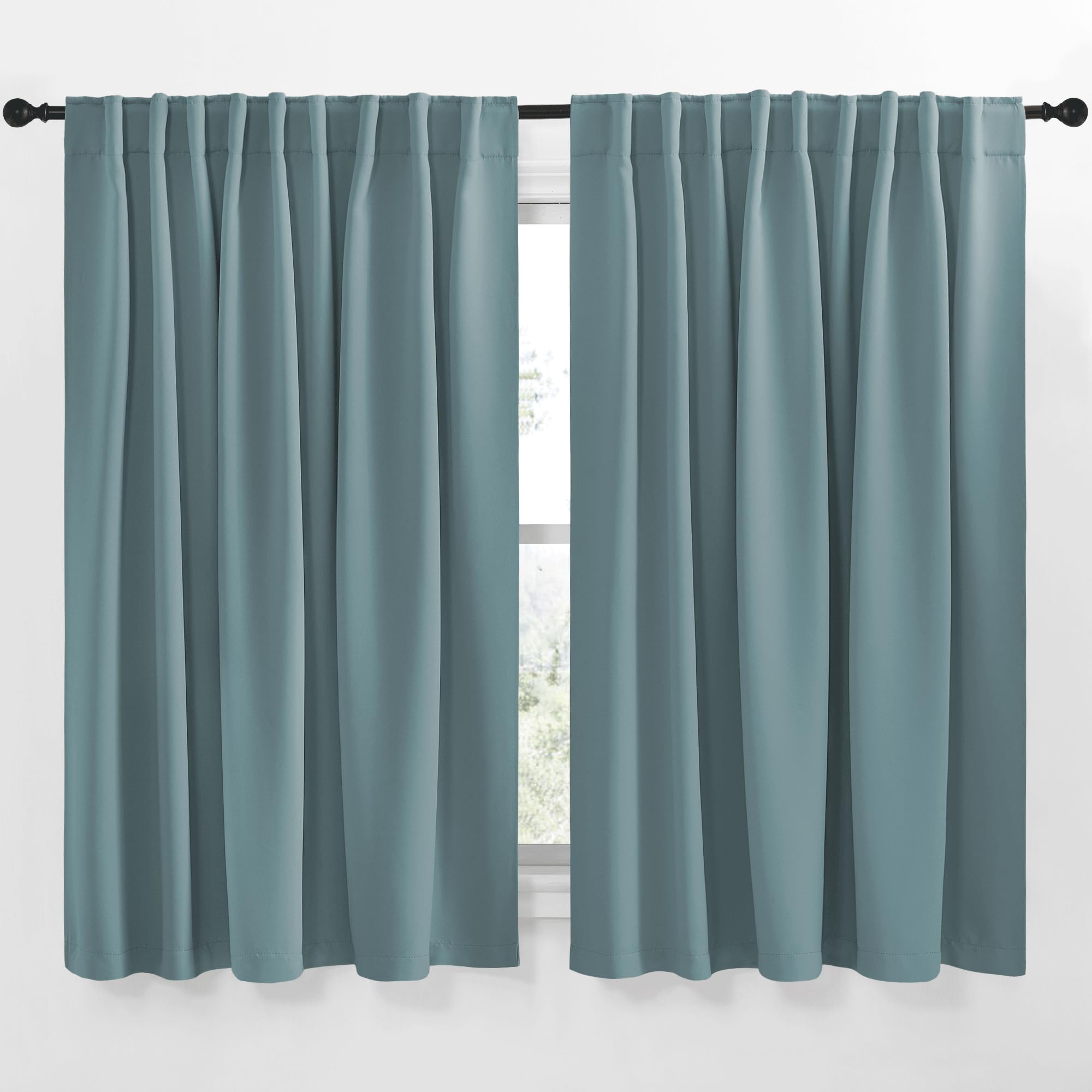 NICETOWN Blackout Curtain Panels Window Draperies - (Greyish Blue Color) 70x63 inch, 2 Pieces, Insulating Room Darkening Blackout Drapes for Bedroom