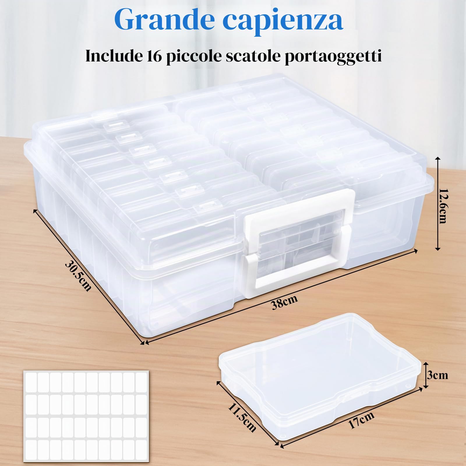 Scatola Porta Foto,16 Scatole Porta Foto Interne Trasparenti 17x11.5x3cm,Scatola Porta per Fotografie con Foglio di Etichette Adesive per Semi,Artigianato,Foto,Pezzi del Puzzle,Cartoline
