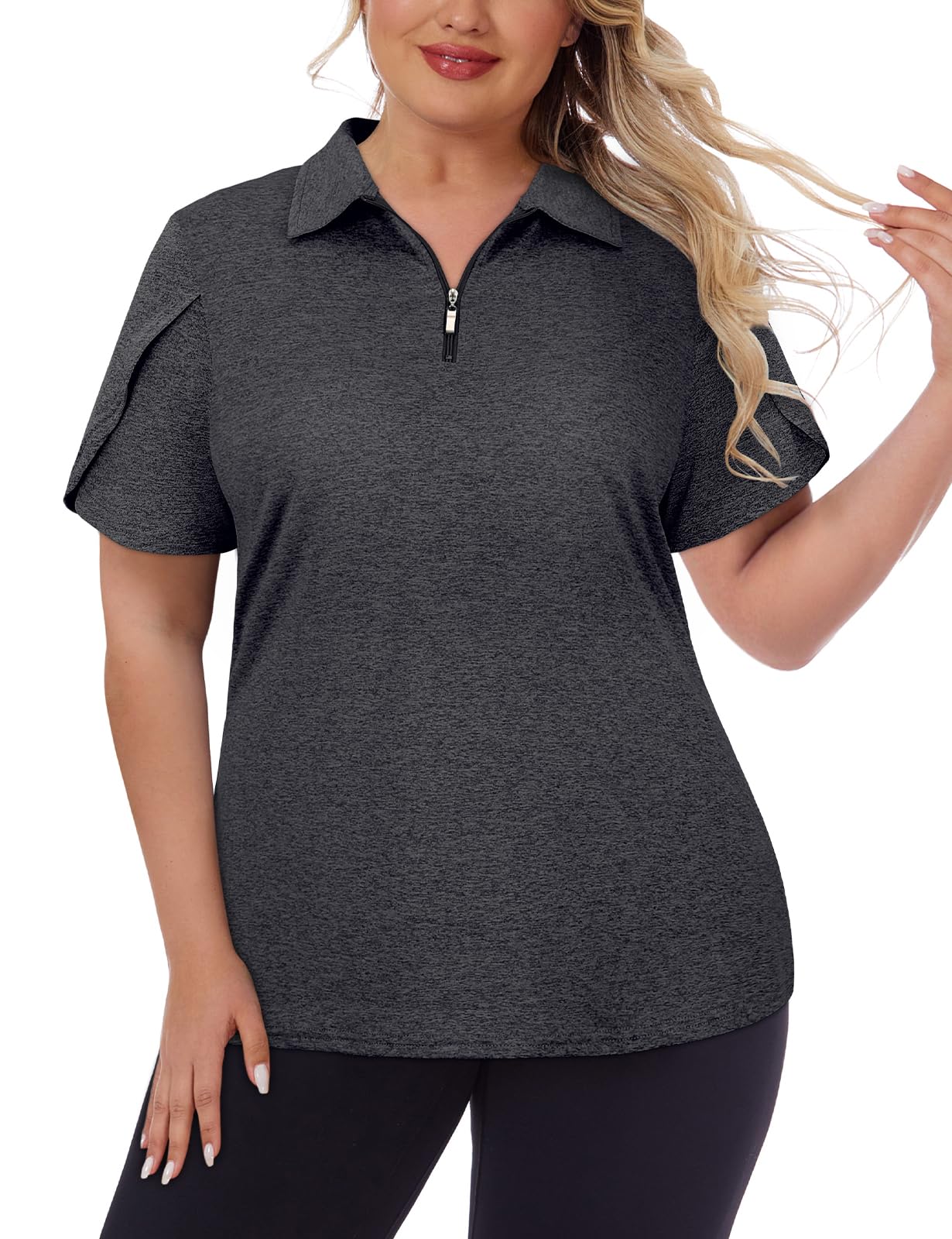Tanst Sky Damen-Golf-Polo-Shirts, Übergröße, Reißverschluss, kurzärmelig, lockere Passform, LSF 50+, Tennis-Workout-Bekleidung, XL-5XL