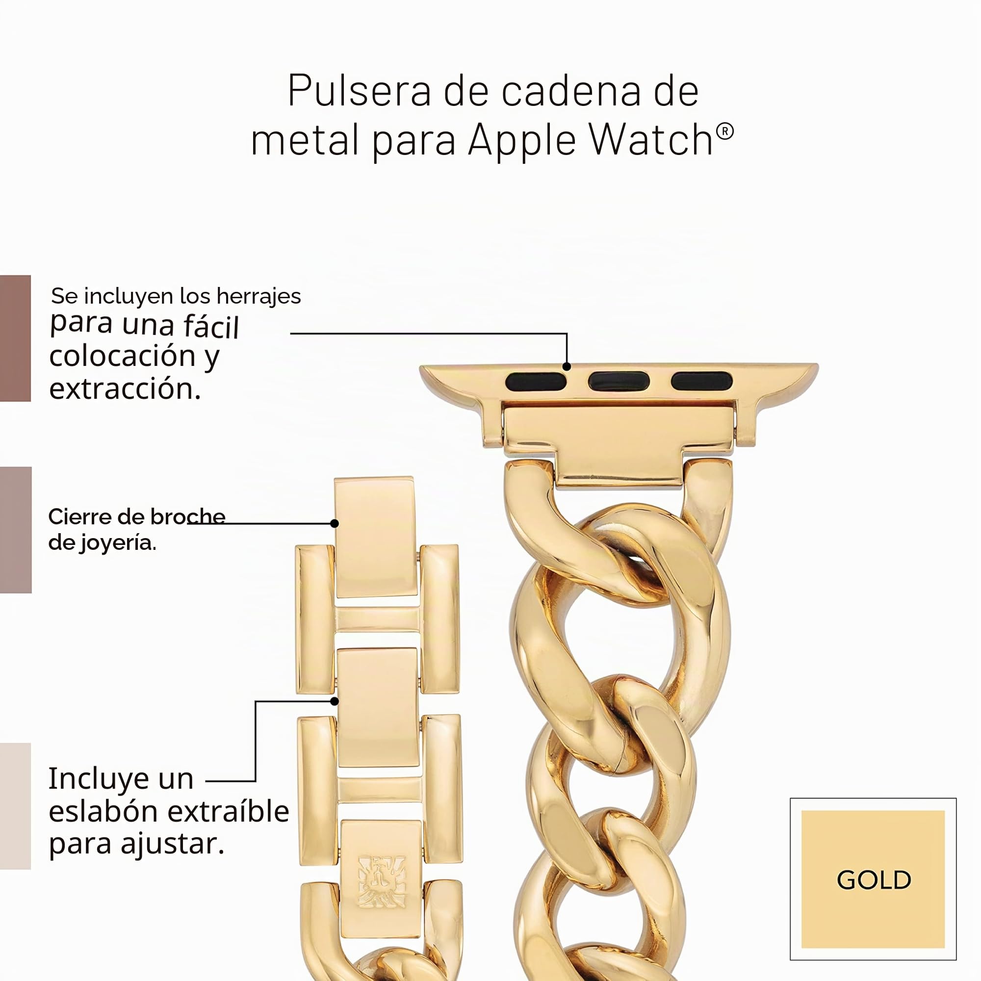 Anne Klein Pulsera de cadena de moda para Apple Watch, segura, ajustable, correa de repuesto para Apple Watch, se adapta a la mayoría de muñecas