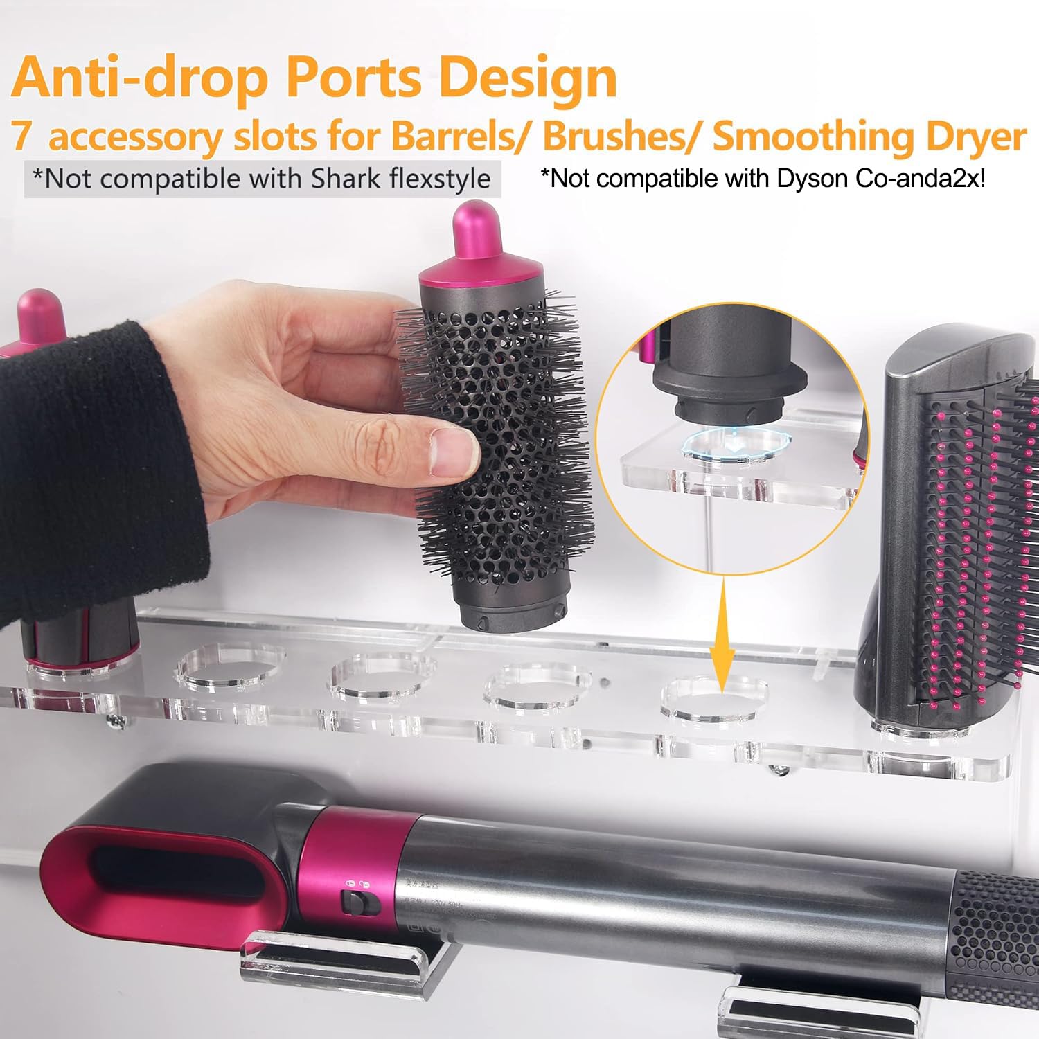 Affogato Support mural compatible avec Dyson Airwrap Styler Accessoires Support de rangement en acrylique compatible avec Dyson Airwrap Accessoires Organiseur pour barils et brosses Transparent