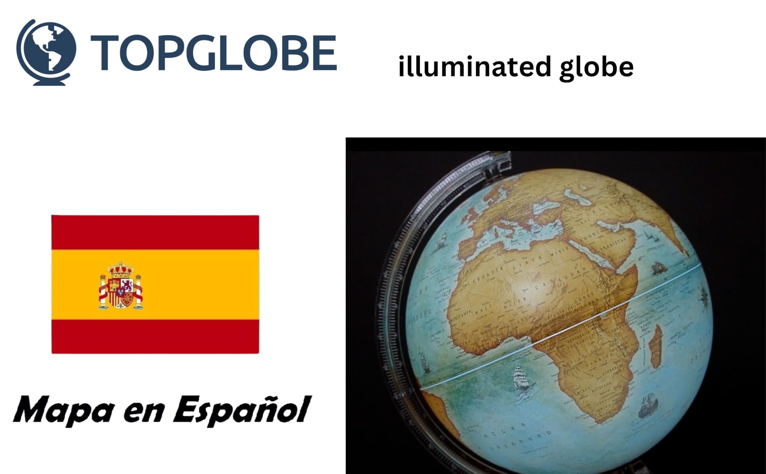 Mappamondo illuminato 20 cm mappa spagnola USB con pin
