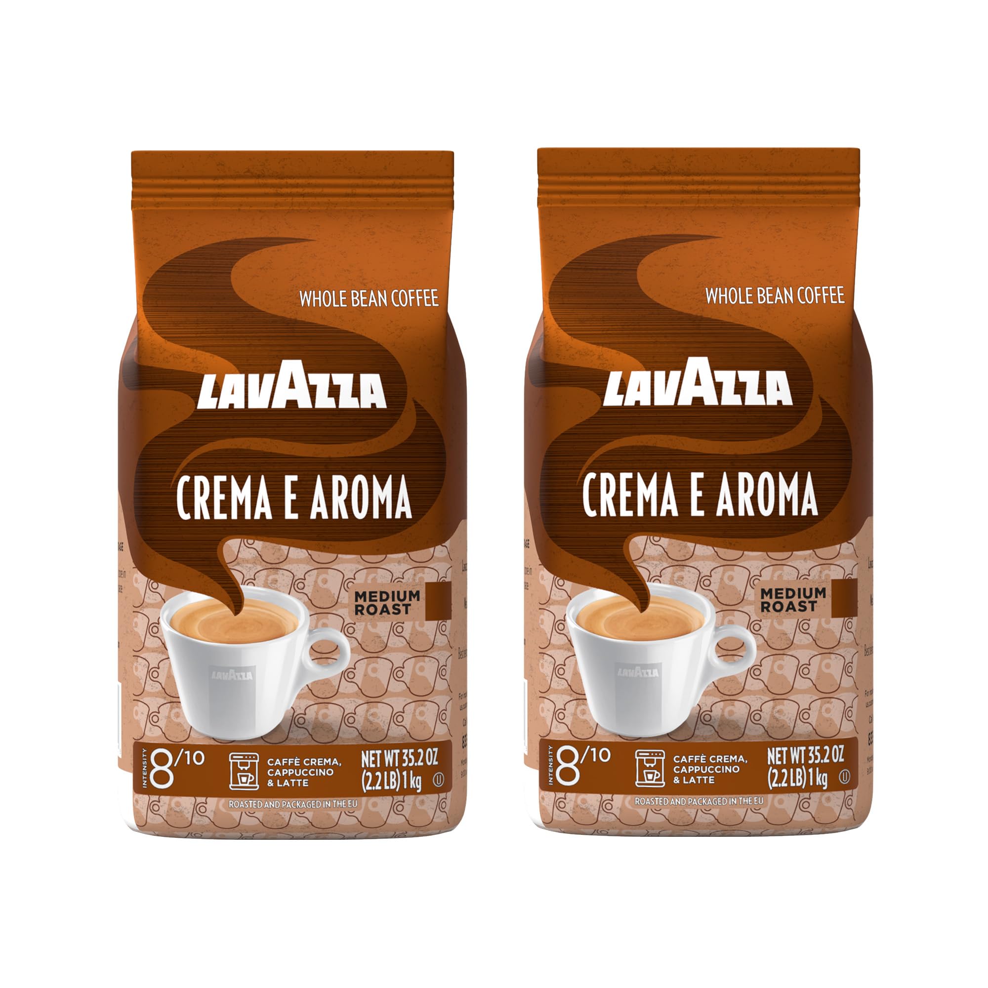 Lavazza Crema e Aroma Whole Bean Coffee, Medium Roast, Arabica and Robusta Blend, 2.2 lb Bag (Pack of 2)