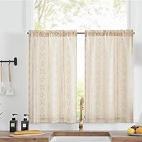 Vista 49 de jinchan Cortinas bohemias de lino para cocina, cortinas escalonadas bohemias para cafetería, cortinas pequeñas a rayas mudcloth estilo granja