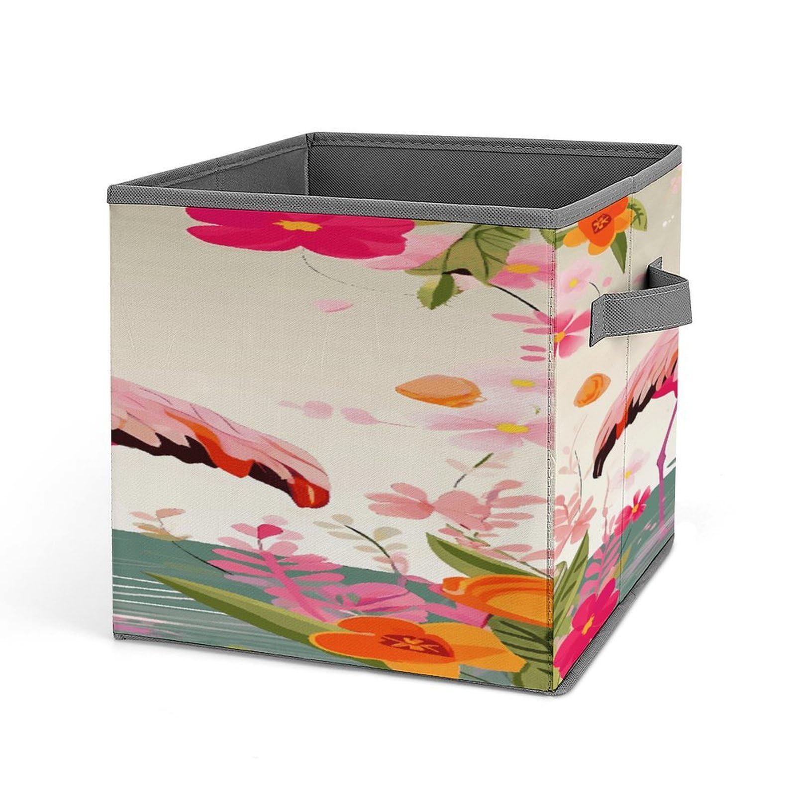 Fodpand Style Flamingos And Flowers Storage Cubes Foldable Decorative Fabric, Storage Bins Baskets With Handles, Closet Organizers And Storage For Home, Office,Closet, Clothes
