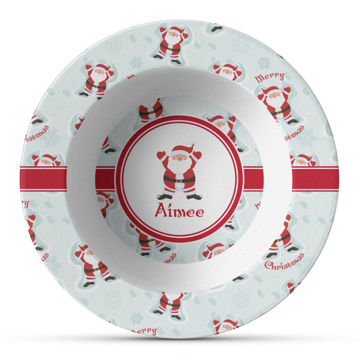 Personalized Santa Clause Making Snow Angels Plastic Bowl - Microwave Safe - Composite Polymer