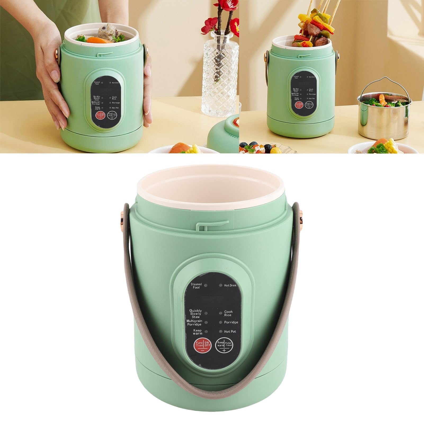 Mini Cocina de Viaje Portátil, Silicona y Acero Inoxidable, Olla Eléctrica Antiadherente, 6 Modelos Inteligentes, Enchufe Europeo 220V