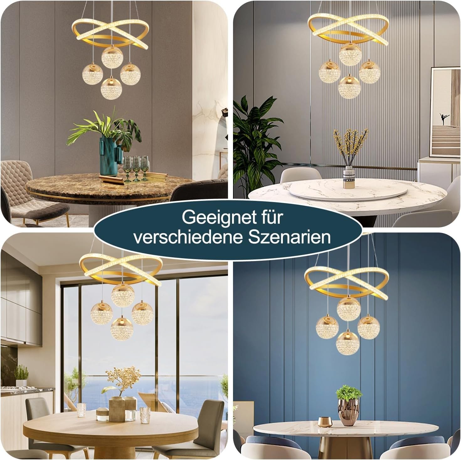 Kronleuchter Esszimmer moderne dekorative Innenbeleuchtung dimmbare LED Pendelleuchte Wohnzimmer mit Fernbedienung Deckenleuchte unregelmäßiger Ring kreatives Design geeignet Schlafzimmer Küche