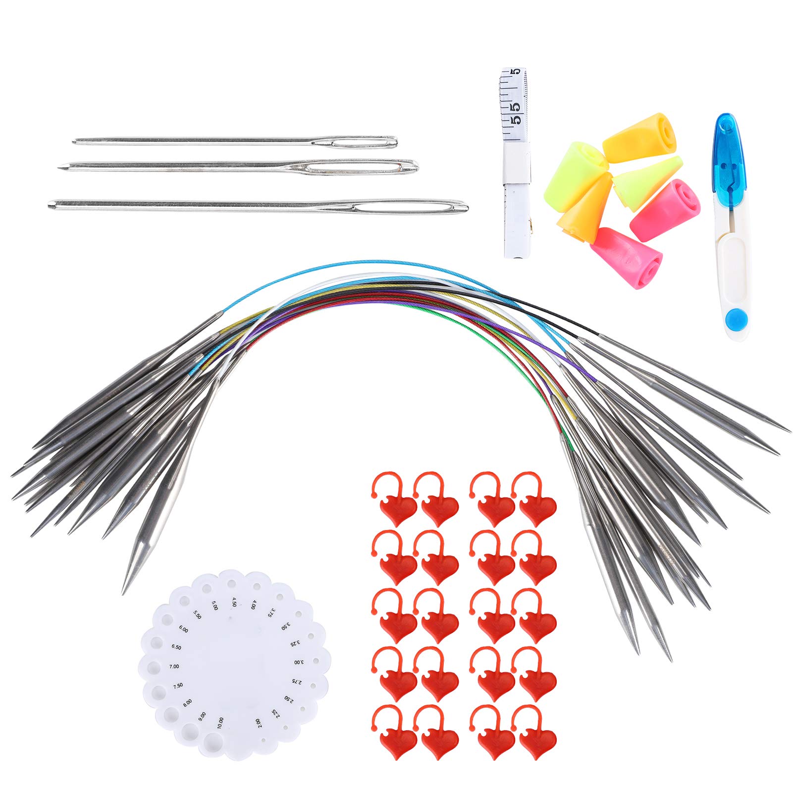 Juego de agujas de tejer circulares, 14 piezas de pasadores de bucle de 2,25 mm a 10 mm, varios tamaños, opciones de gancho de ganchillo, juego de herramientas para tejer a mano