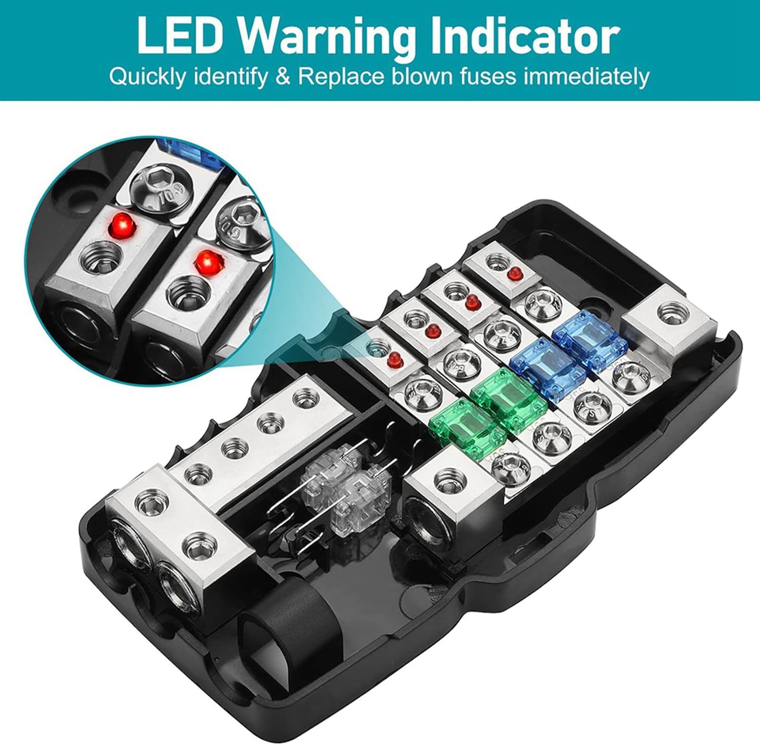 2X 配電ブロック、ヒューズ配電ブロックカーオーディオ4ウェイMIDIヒューズブロック、UTVボートステレオアンプ用