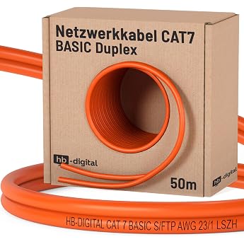 HB-DIGITAL 50m CAT 7 Network Cable Duplex - Orange