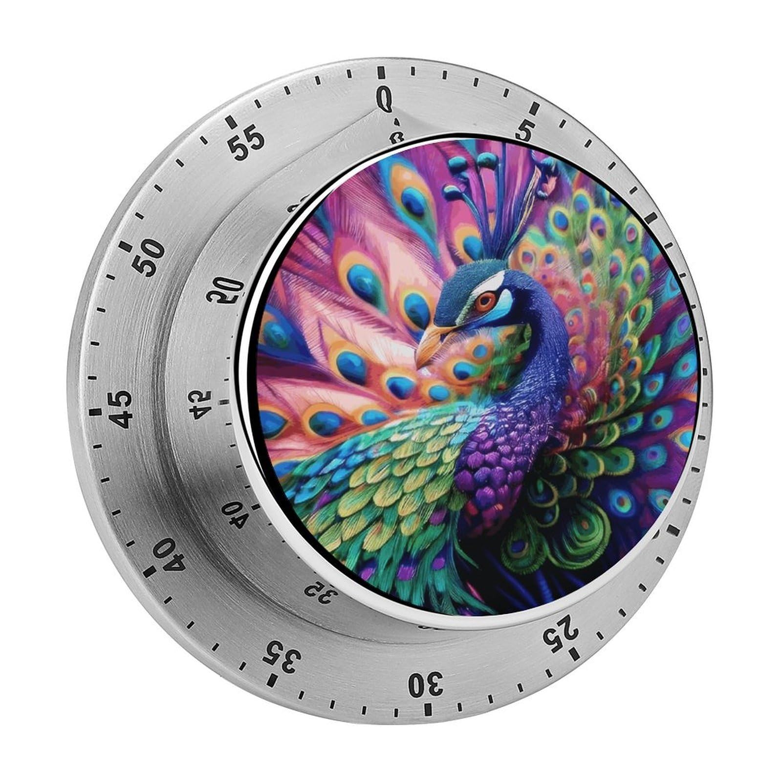 Colorful Peacock Kitchen Timer for Cooking Chef Cooking Magnetic Timer Loud Alarm Mechanical Desk Stainless Countdown Reminder