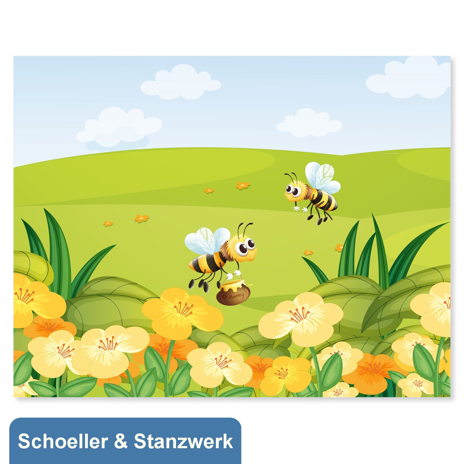 Schoeller & Stanzwerk© - 25 Stück 3-teilige Portraitmappe Kinder/Schulfotomappe für 13x18 cm Fotos - mit farbigem Druck "Honigbär"