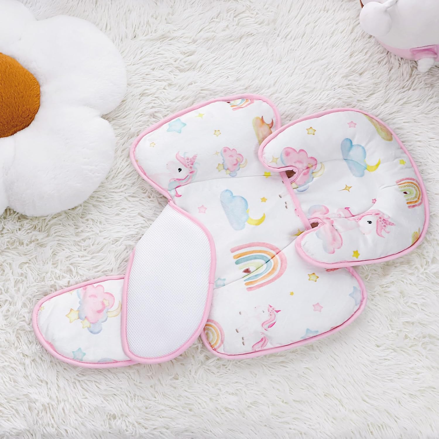 Pea Pod Summer Infant Car Seat Insert, 2 in 1 Baby Car Seat Head Body Support for Newborn Upgrade Mesh Baby Car Seat Insert Stroller Cushion for Boys Girls, Extra Soft and Breathable, Unicorn