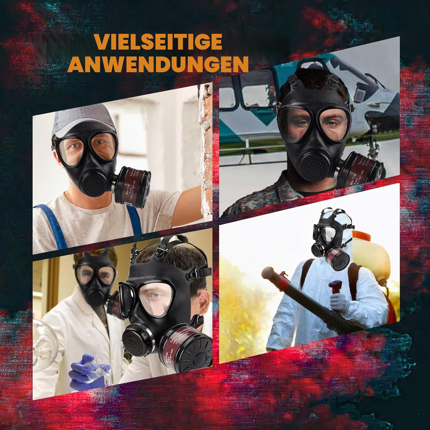 Gasmaske Survival Nuklear und Chemie mit 40-Mm-Aktivkohlefilter, Vollmaske Atemschutzmaske Staub für Feinstaub, Gase Dämpfe,Chemikalien, Farben, Schweißen,Sprühen, Schleifen,Malerei,Polieren