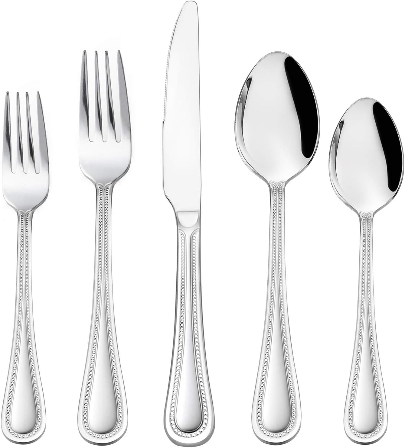 HaWare Silverware Set, 60-Piece Pearled Edge Stainless Steel Flatware for 12, Beading Tableware Cutlery Utensil for Home, Mirror Polished, Dishwasher Safe