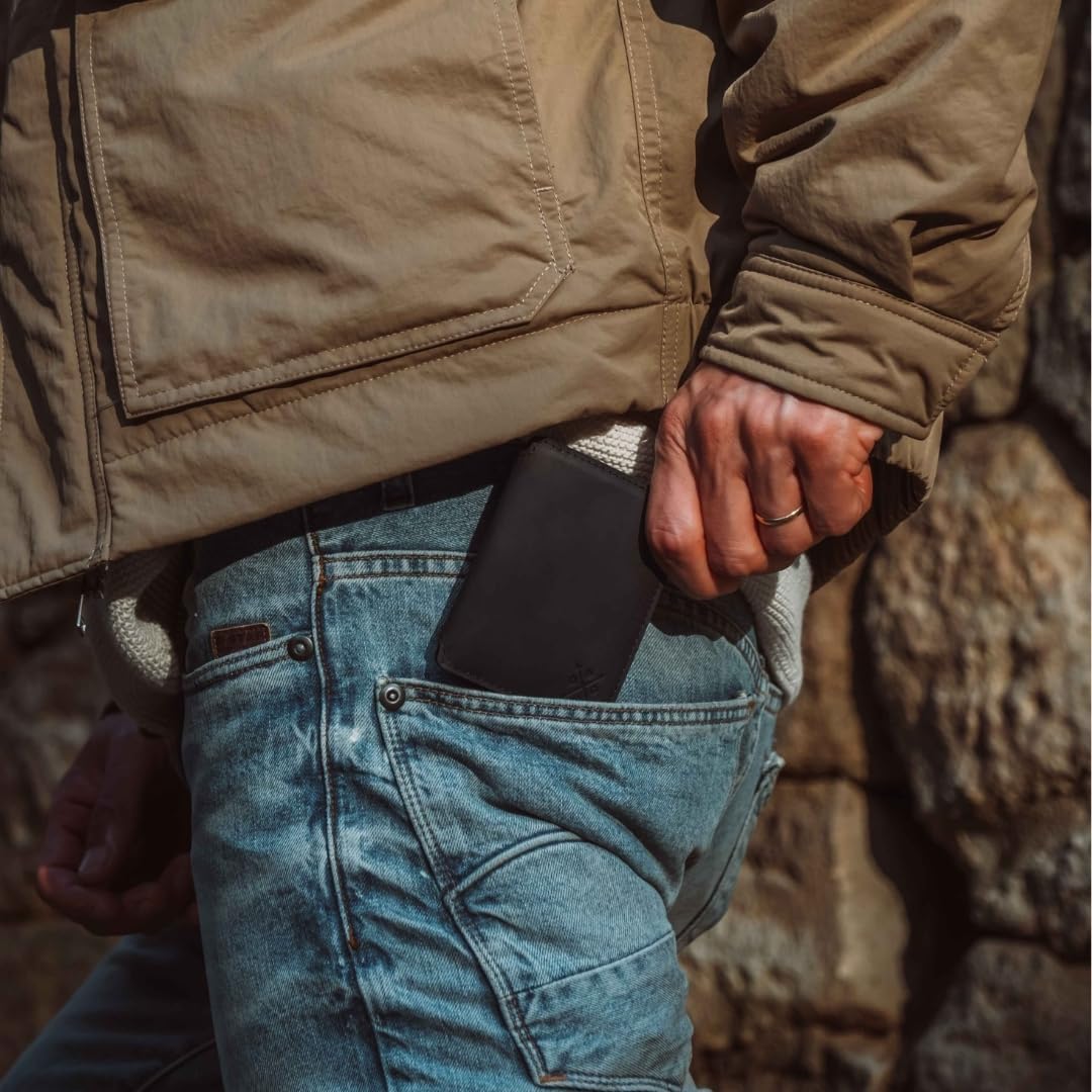 CLOUD Wallet Slim Minimalist — Magnetic Closure, Lightweight Design, Quick Access Pull Tab - Top Grain Leather Front Pocket Wallet (Black) - Image 3