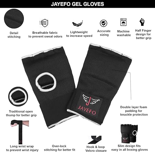 Miniatura 2 de Jayefo - Vendas acolchadas unisex, para interior de guantes, con gel, elásticas, para entrenamiento de boxeo, vendas rápidas para manos, para