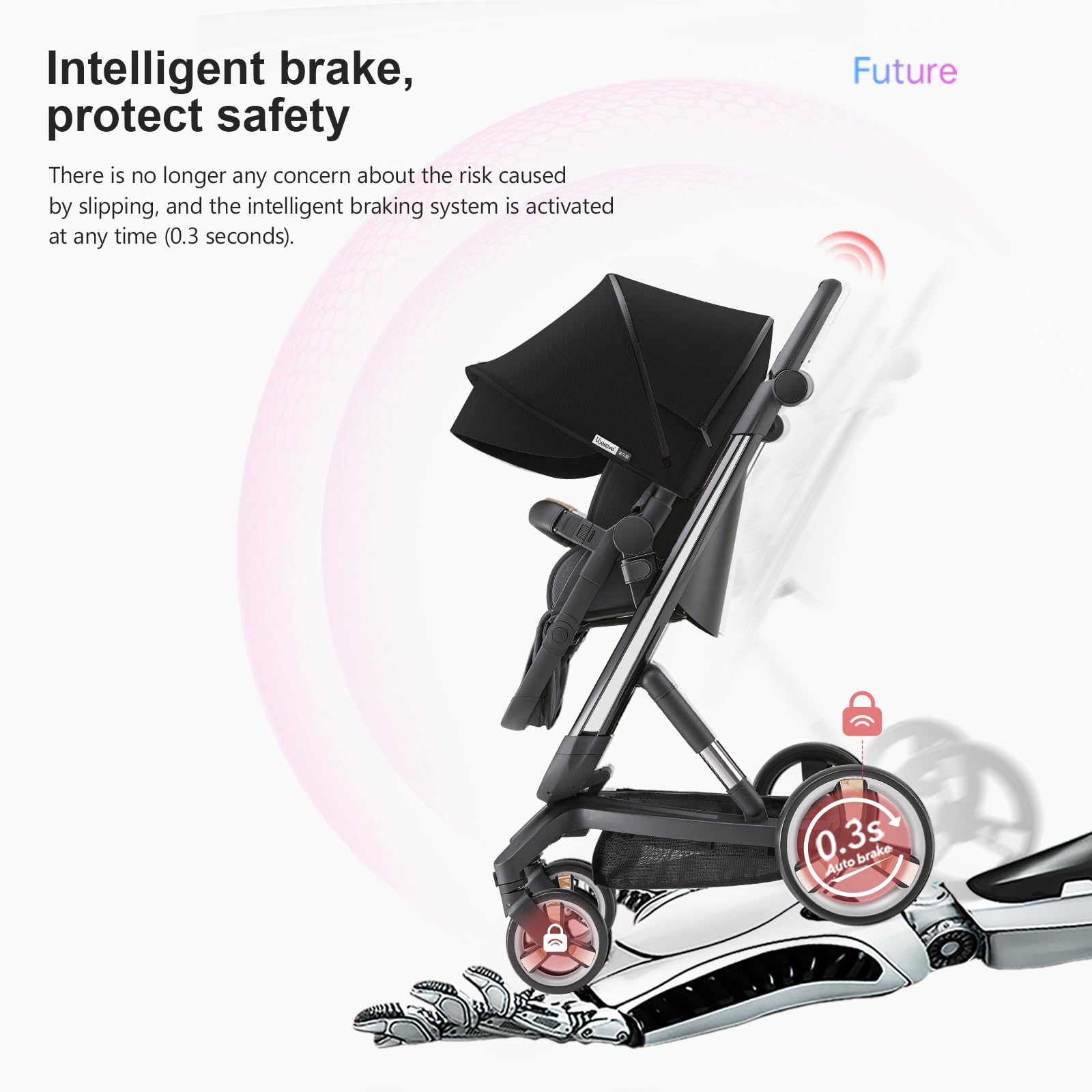 Veitoalioy Elettrico Intelligente Passeggino Neonati, Per Neonato Passeggini Dotato di Ruote in PU e telaio in Alluminio, Passeggino Pieghevole, Carrozzino multifunzione (WL8 Black)