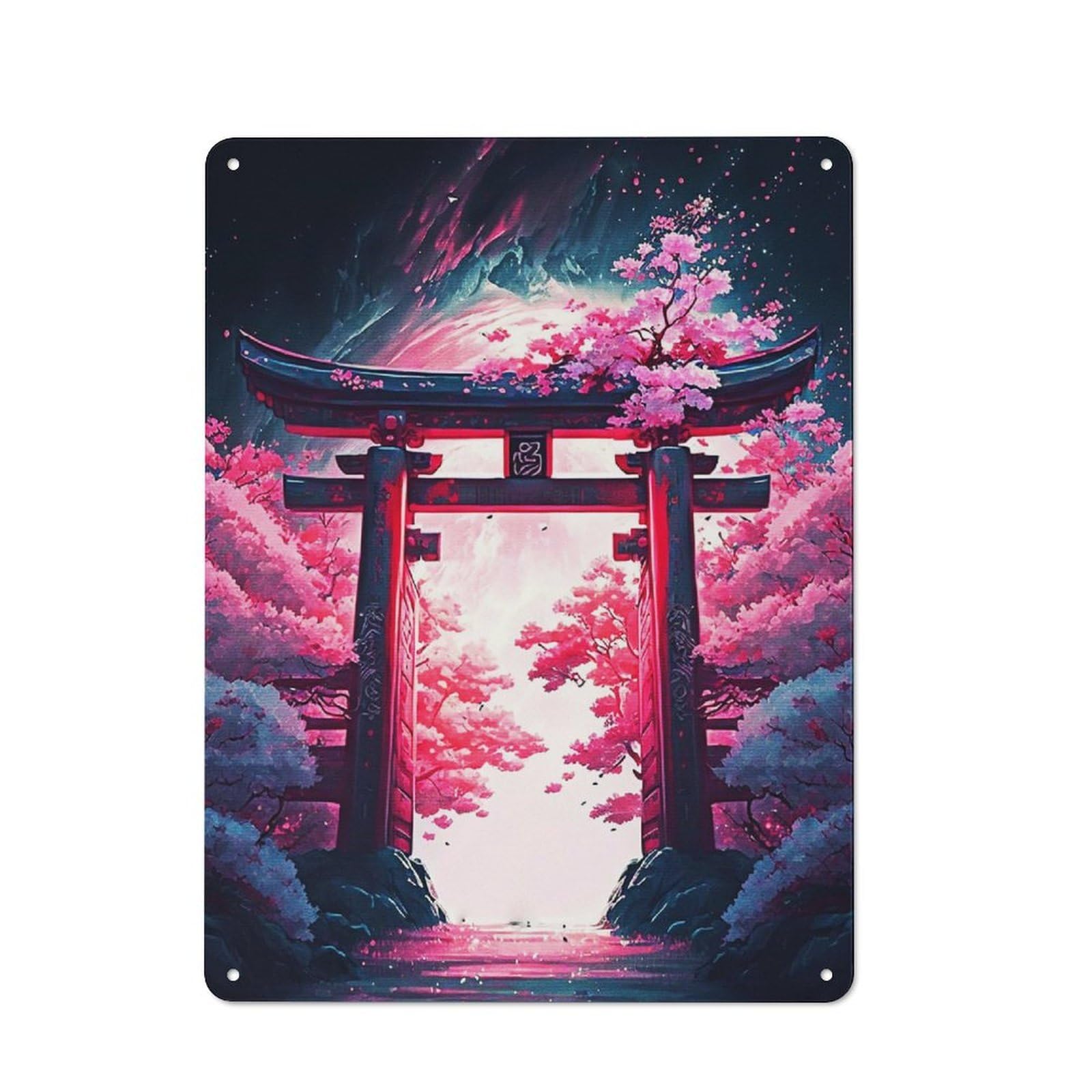 Junmoney Cherry Blossoms Gate Vintage Metal Sign 40X30cm For Café Or Restaurant, Suited To Restaurant Decor Fans