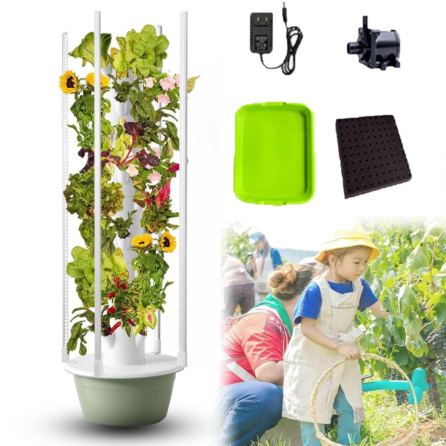 Zhlingq Light Outdoor Hydroponic Tower, Hydroponic Indoor Garden With Led Automated Aeroponic Tower Garden System With Led Grow S, Hydro Gardening System Indoor Kits Herb Garden,9Layers/36Pots