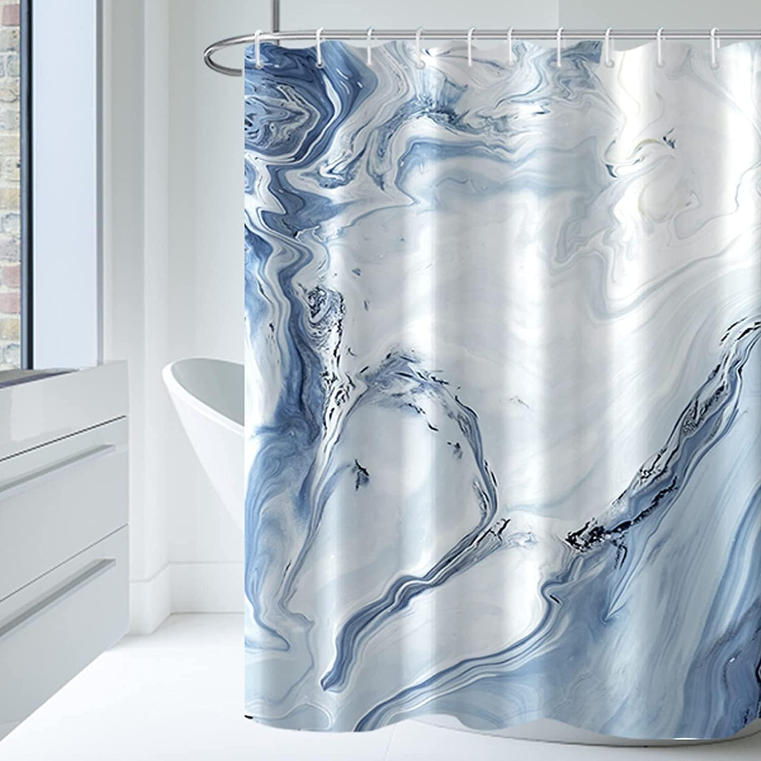 AWERT Blue Marble Shower Curtain Waterproof Shower Curtain for Bathroom Decor Printed Washable