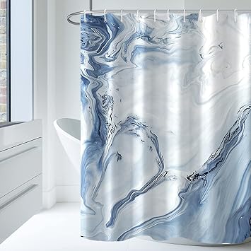 AWERT Blue Marble Shower Curtain - Waterproof for Bathroom Decor, Printed Washable With Hooks, 72x72 Inch