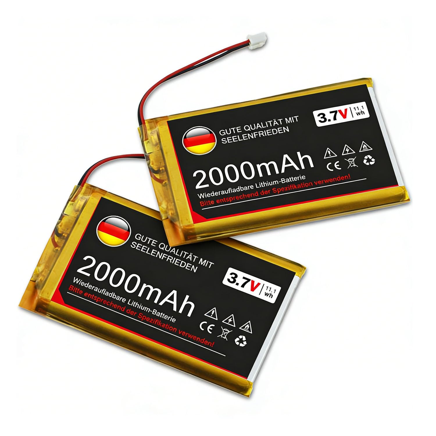 3,7V Lithium Batterie 1S 1C LiPo Akku mit Schutzplatine, Micro JST 1,25-Stecker Kompatibel mit Arduino Node MCU ESP32-Entwicklungsplatine (2Stück,2000mAh)