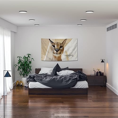 Miniatura 3 de Zabloing Floppa - Póster divertido de bandera de pared duradera con ojales de latón, bandera de 3 x 5 pies para decoración de dormitorio