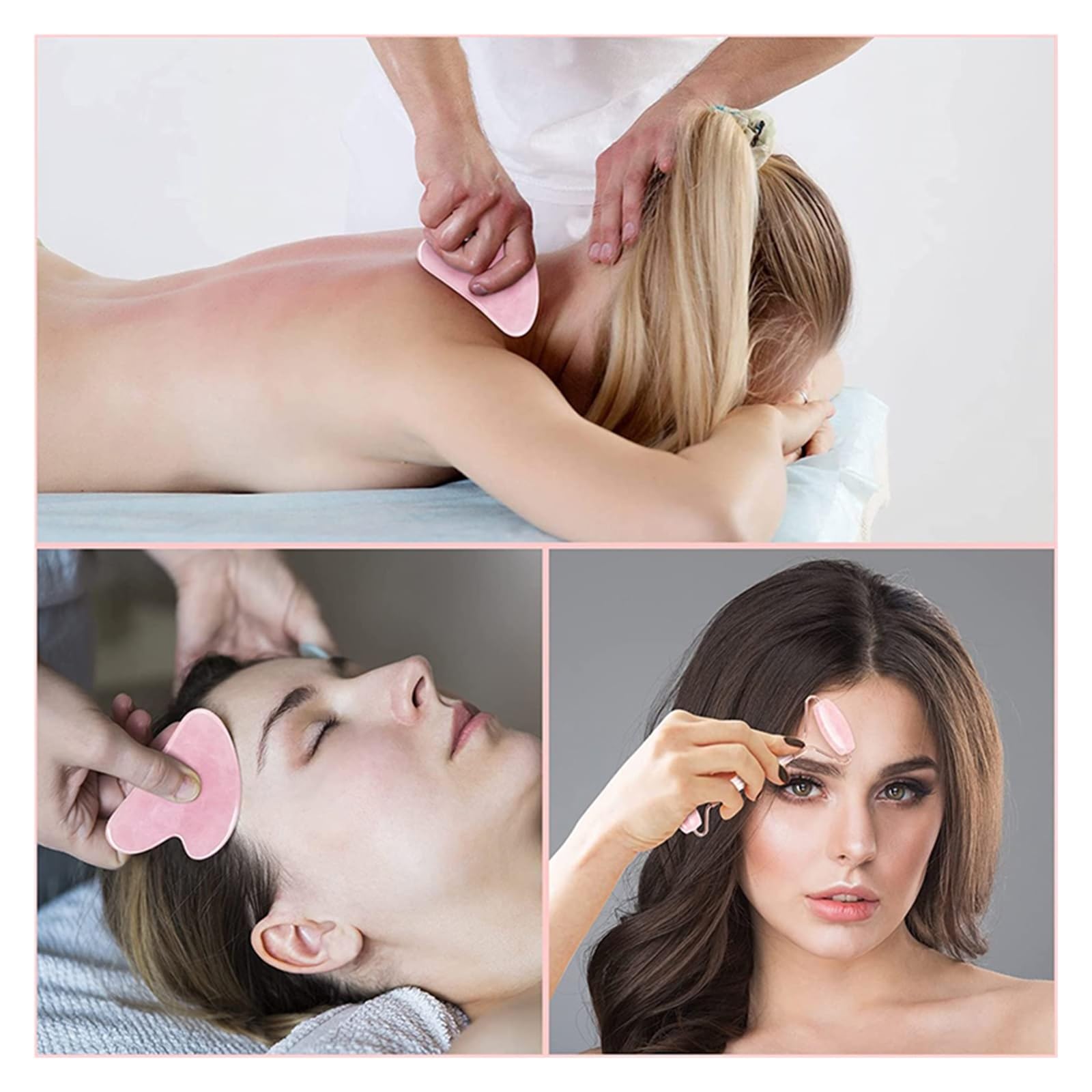 Juego de masajeadores de rodillo de jade de cuarzo rosa Guasha, herramientas Gua Sha, raspador de piedra, herramienta de belleza (tipo 7)