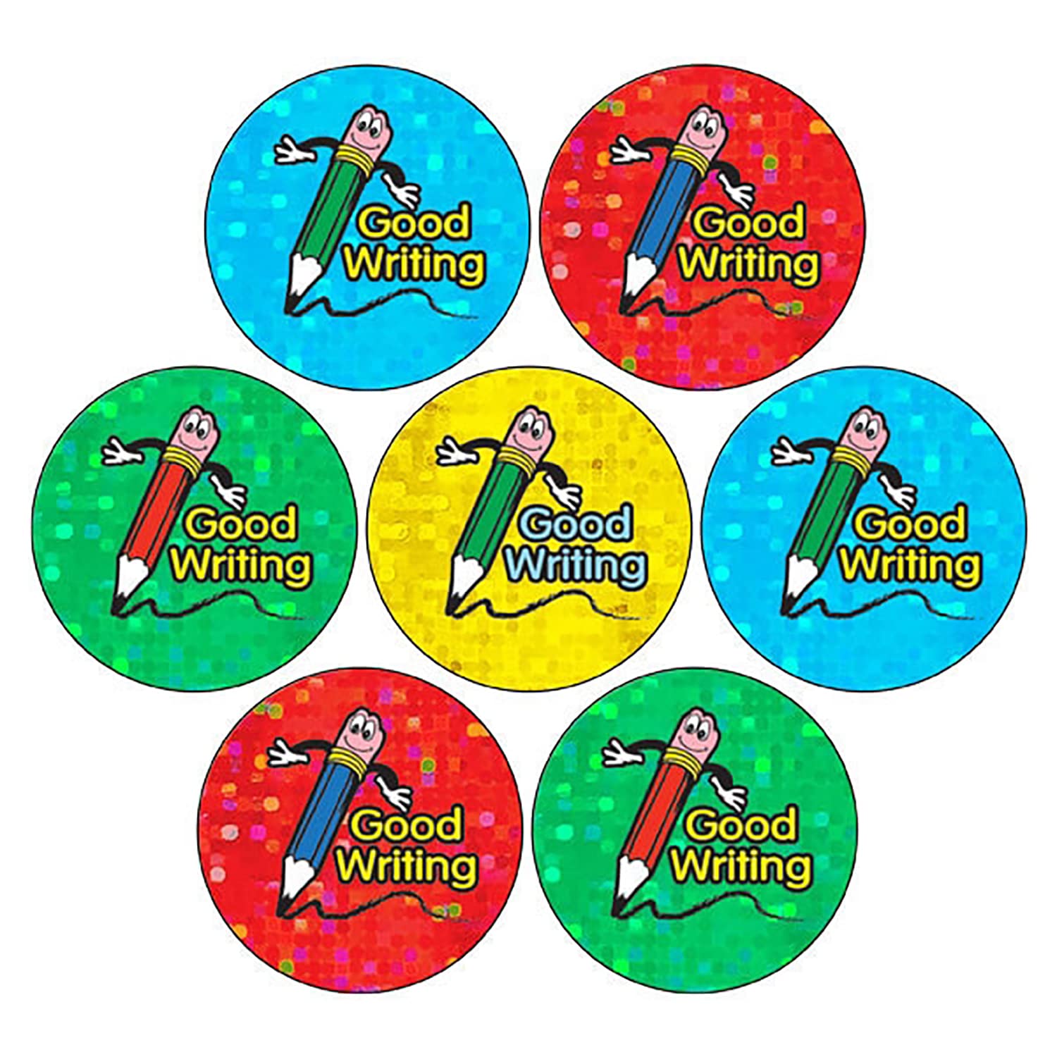 175 Holographic Sparkly Good Writing Literacy Pencil School Praise Teachers Reward Stickers 20MM Primary Teaching Services