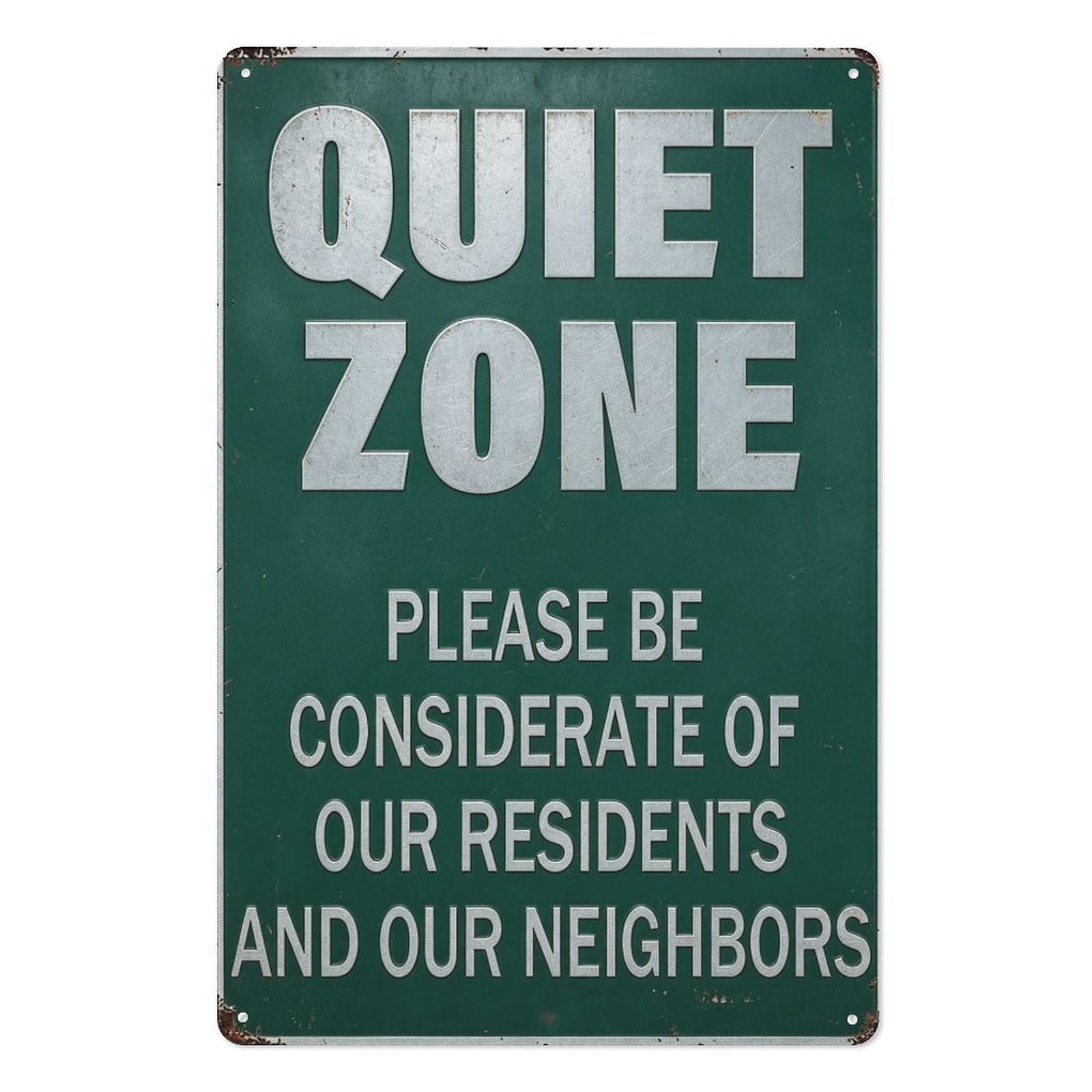 peiyeety Quiet Zone Please Be Considerate Metal Tin Sign 8x12 Inch Vintage Green Notice Wall Decor Wall Art Plaque Retro Apartment Home Office Sign