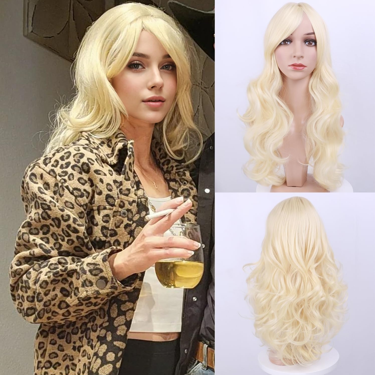 ColorfulPanda Long Blonde Wigs for Women Costume Cosplay Party Natural  Synthetic Curly Wavy Wig Halloween Cosplay Hair Accessories 28inch (Light - Main Image